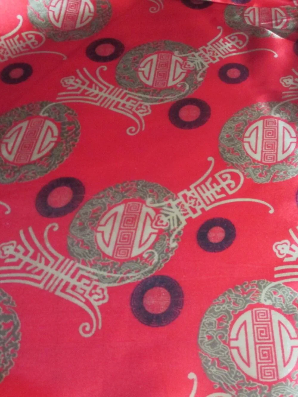 VINTAGE CHINESE BROCADE FABRIC/FABRIC FREEDOM/SHANGHAI STORY/RED & GOLD/NOS
